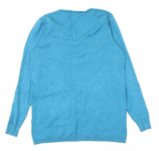 Damart Womens Blue V-Neck Viscose Pullover Jumper Size 10 - 10-12