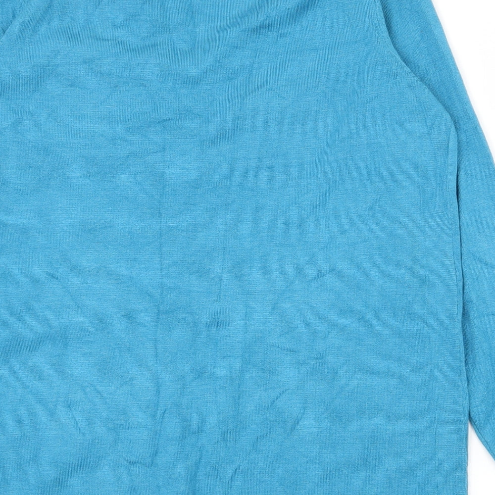 Brand and care label for Damart women’s blue v-neck viscose jumper, size UK 10, - 10-12