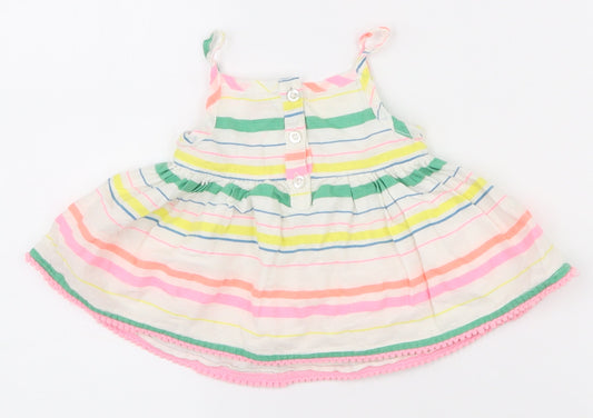 F&F Girls Multicoloured Striped Cotton Tank Dress Size 0-3 Months Square Neck Pullover