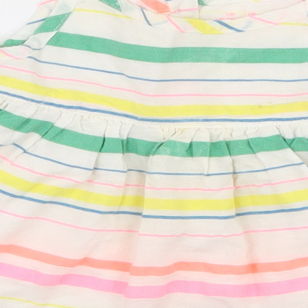 F&F Girls Multicoloured Striped Cotton Tank Dress Size 0-3 Months Square Neck Pullover