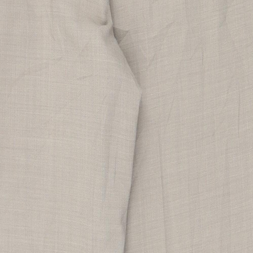 Brand and care label for Atelier Gardeur women’s beige polyester trousers, size UK 14, 27-inch leg regular zip