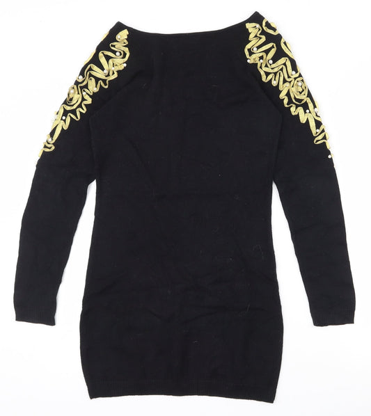 Motel Womens Black Boat Neck Acrylic Pullover Jumper Size S