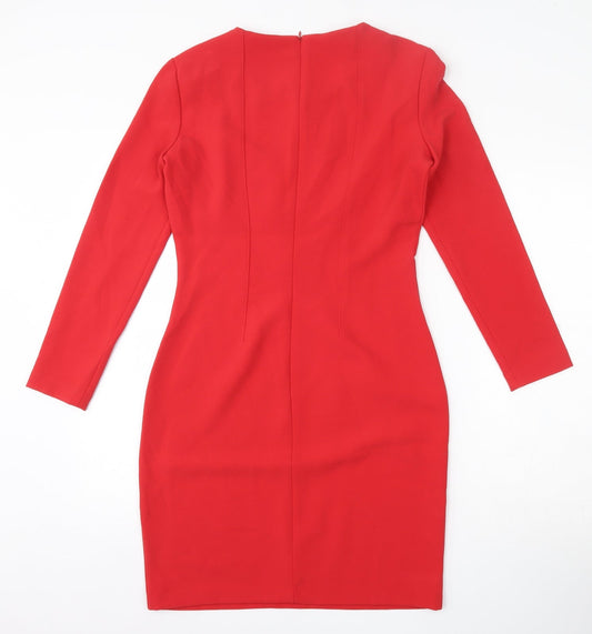 Sisley Womens Red Polyester Bodycon Size S Round Neck Zip