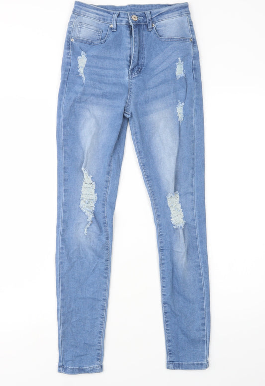 Additional front view of SHEIN women’s blue cotton skinny jeans, size XS, 30-inch leg regular button