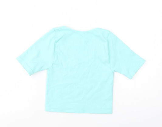 Primark Womens Green Nylon Cropped Blouse Size 6 Scoop Neck