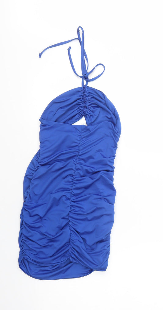 SheIn Womens Blue Polyester Bodycon Size S Halter Tie