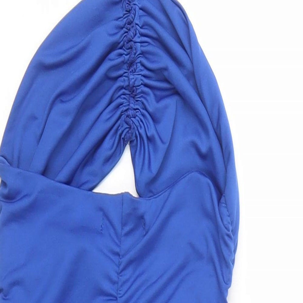 SheIn Womens Blue Polyester Bodycon Size S Halter Tie