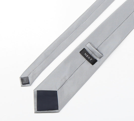 NEXT Mens Silver Striped Polyester Pointed Tie One Size