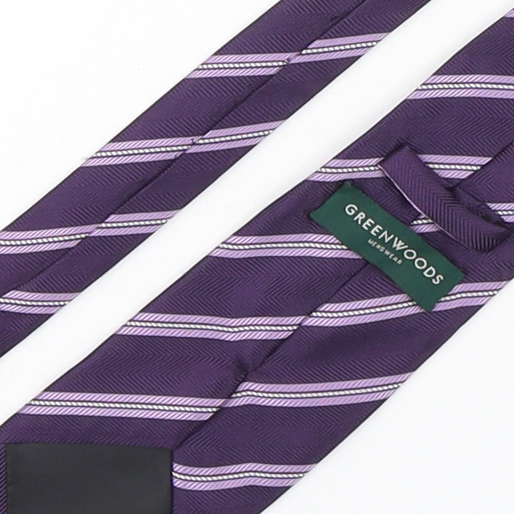 Greenwoods Mens Purple Striped Polyester Pointed Tie One Size