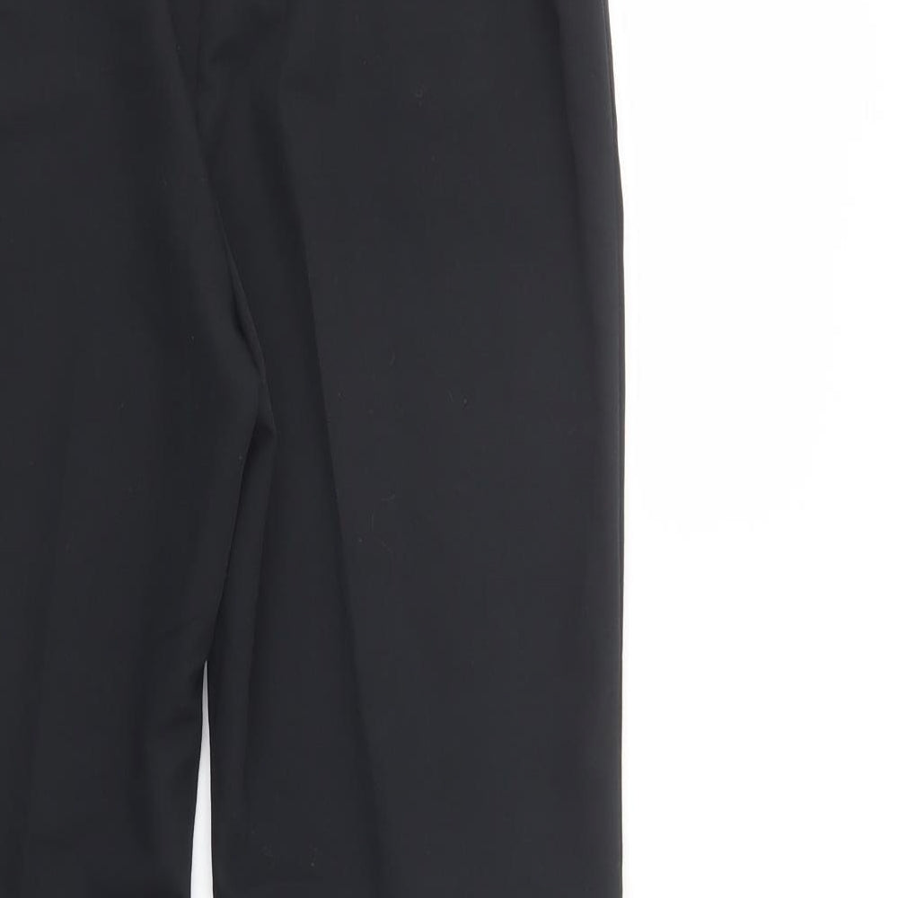 Brand and care label for Dunnes women’s black polyester dress pants trousers, size UK 10, 29-inch leg regular button