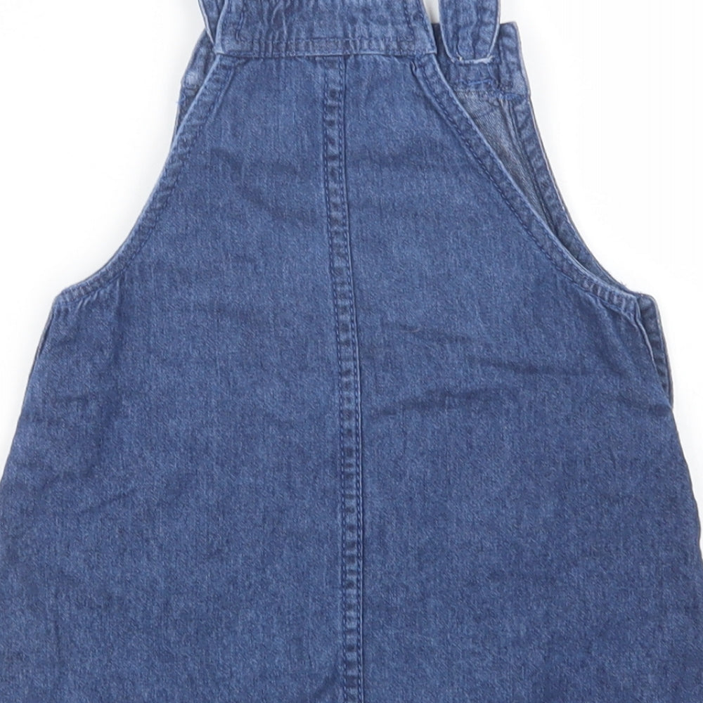 Cynthia Rowley Girls Blue Cotton Pinafore/Dungaree Dress Size 2 Years Square Neck Button