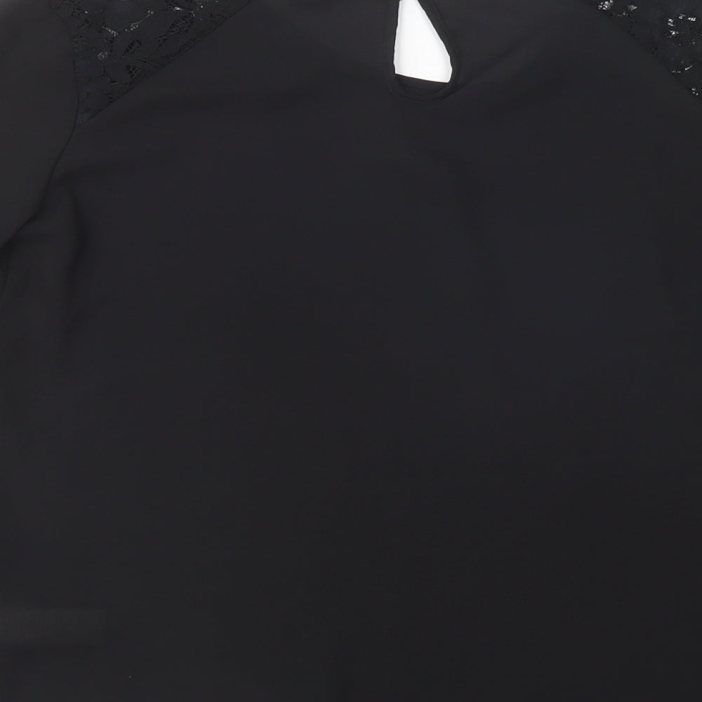 Primark Womens Black Polyester Basic Blouse Size 6 Crew Neck - Lace Detail