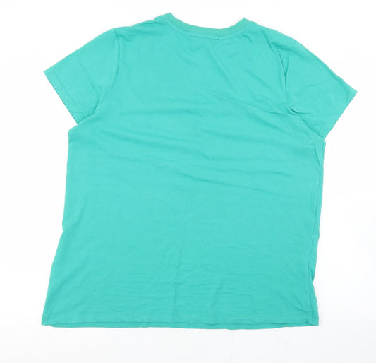 Primark Womens Green 100% Cotton Basic T-Shirt Size L Round Neck - Think Happy Thoughts