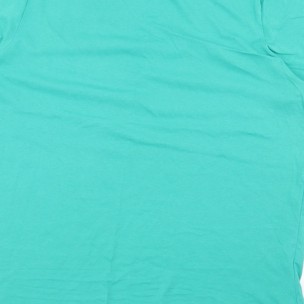 Primark Womens Green 100% Cotton Basic T-Shirt Size L Round Neck - Think Happy Thoughts