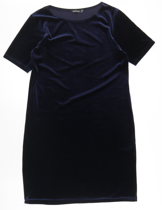 Boohoo Womens Blue Polyester Bodycon Size 10 Round Neck