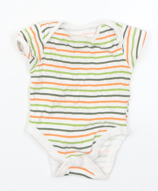 George Baby Green Striped Cotton Babygrow One-Piece Size 3-6 Months Button - Orange