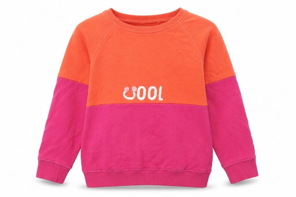 Front view of Next girls’ pink colourblock cotton pullover sweatshirt, size 11, years pullover - cool