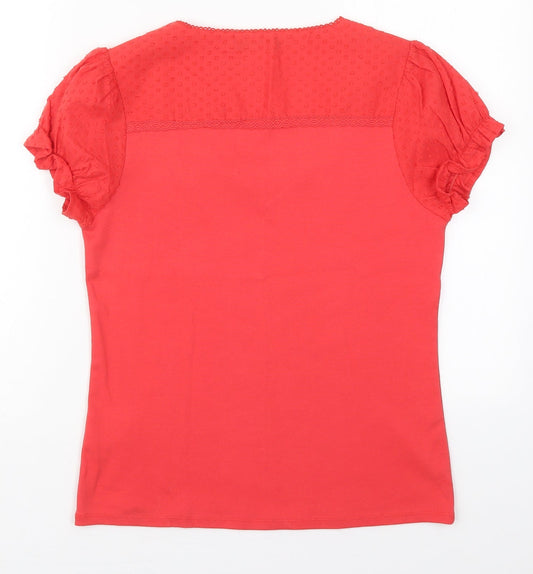 DASH Womens Red Cotton Basic T-Shirt Size 10 Square Neck