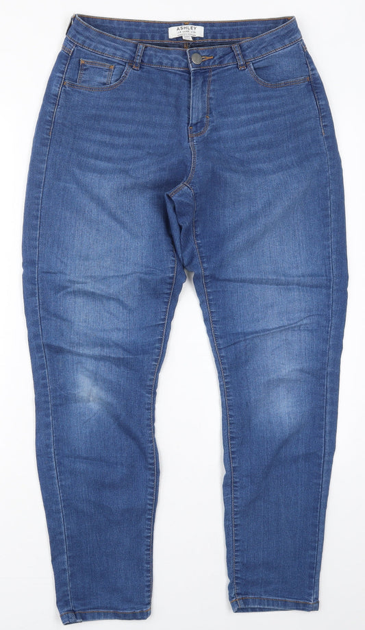 Additional front view of Dorothy Perkins women’s blue cotton skinny jeans, size UK 12, 29-inch leg regular button