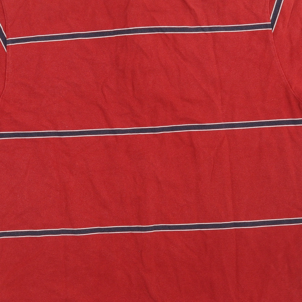 Nautica Mens Red Striped 100% Cotton Polo Size S Collared Button