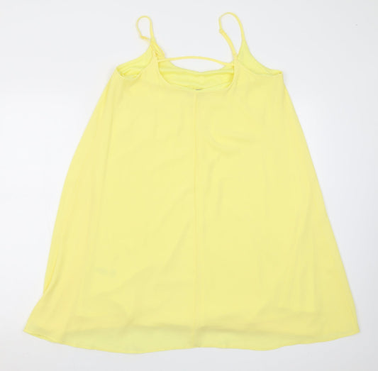 Back view of F&F women’s yellow polyester a-line, size UK 12, scoop neck pullover