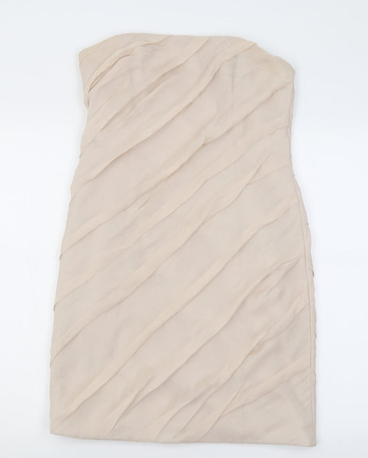 Coast Womens Beige Silk Bodycon Size 12 Off the Shoulder Zip