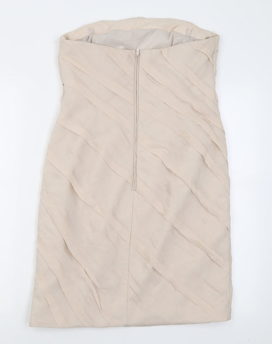 Coast Womens Beige Silk Bodycon Size 12 Off the Shoulder Zip