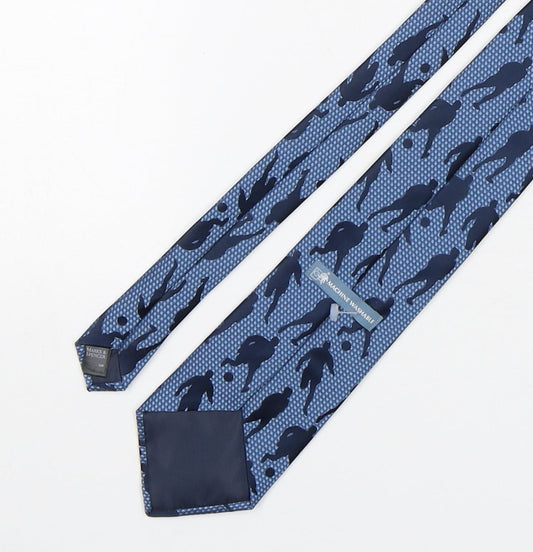 Marks and Spencer Mens Blue Geometric Polyester Pointed Tie One Size - Football