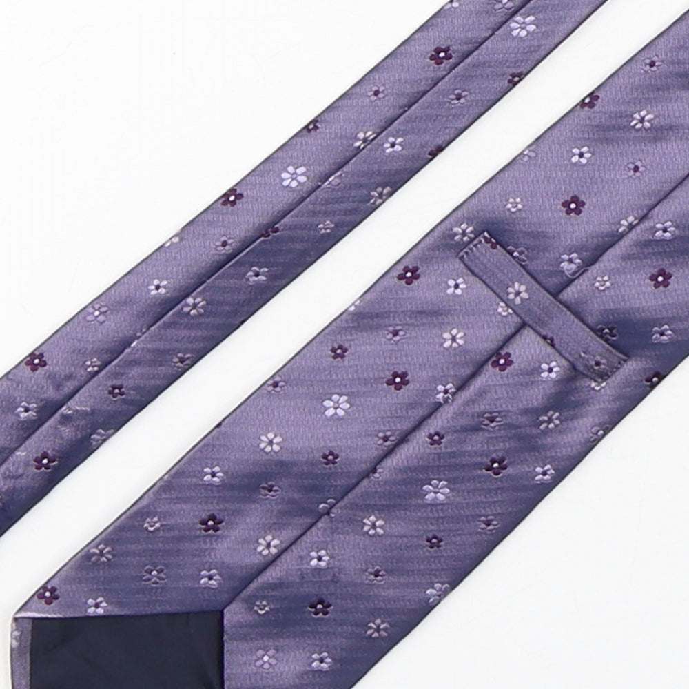 Brand and care label for Marks & Spencer men’s purple floral silk pointed tie one size