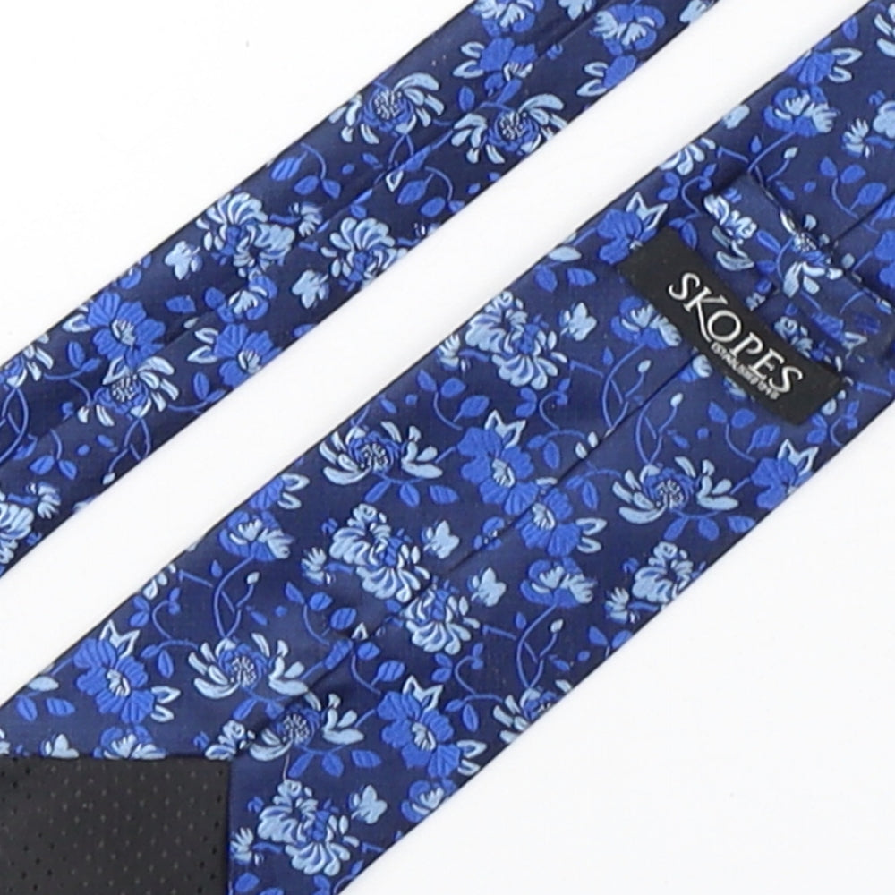 Skopes Mens Blue Floral Polyester Pointed Tie One Size