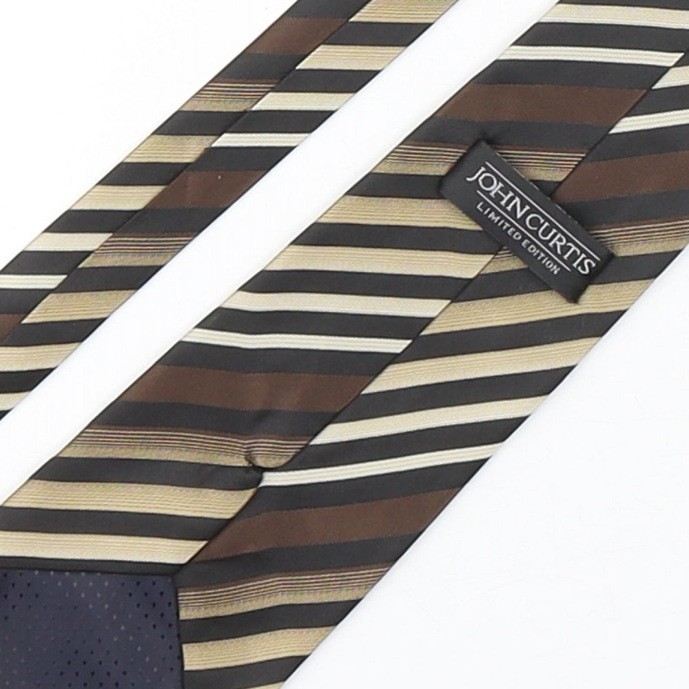 John Curtis Mens Brown Striped Polyester Pointed Tie One Size