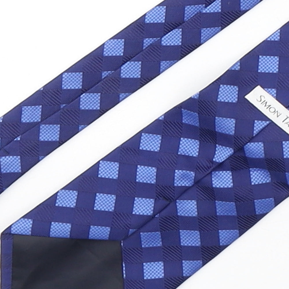Simon Taylor Mens Blue Geometric Polyester Pointed Tie One Size