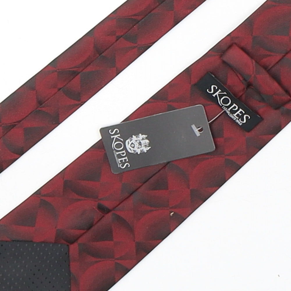 Skopes Mens Red Geometric Polyester Pointed Tie One Size
