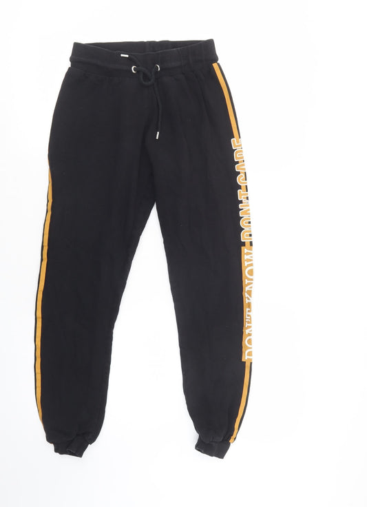 Additional front view of Select women’s black cotton jogger trousers, size UK 8, 27-inch leg regular drawstring