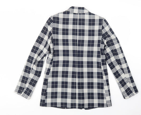 Primark Womens Blue Plaid Jacket Blazer Size 6 Button