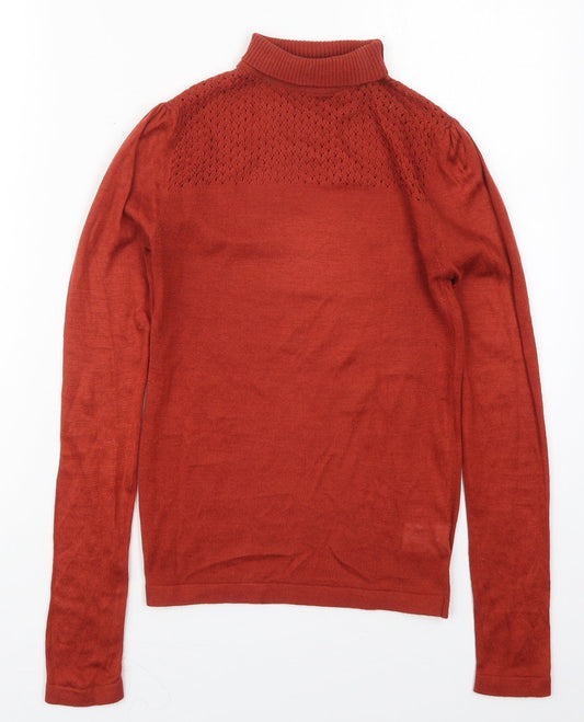 Additional front view of Therapy women’s red roll neck acrylic jumper, size UK 8
