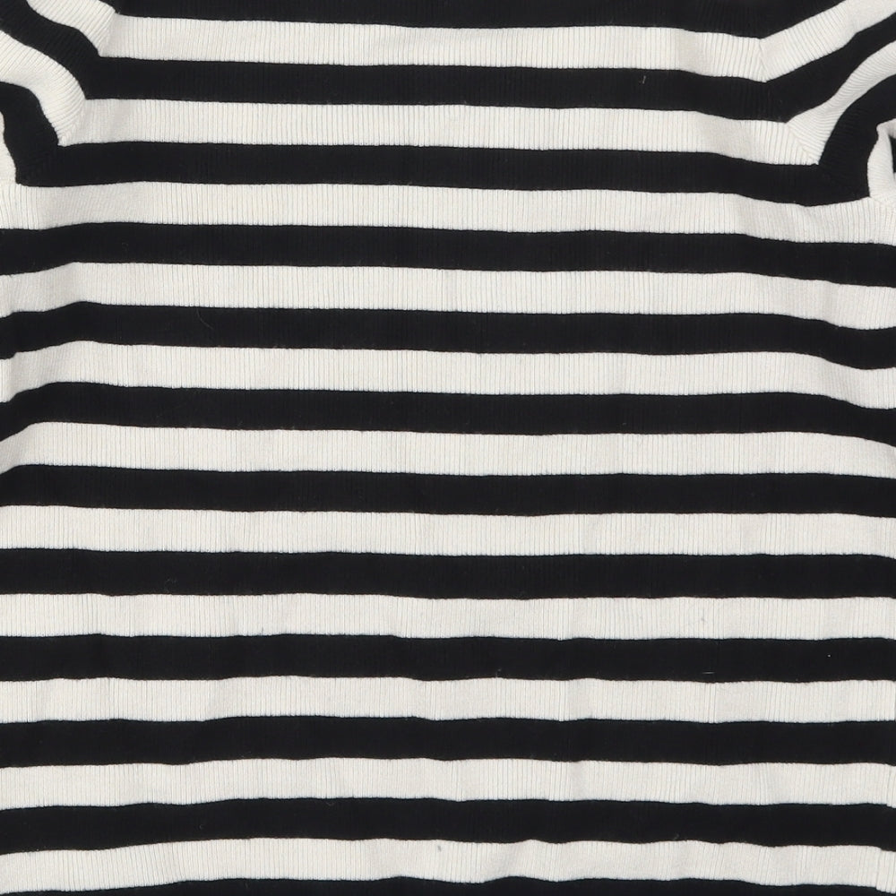 Brand and care label for Gallery women’s black crew neck striped viscose jumper, size M, - blue