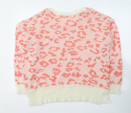 George Womens Pink Round Neck Animal Print Acrylic Pullover Jumper Size 16