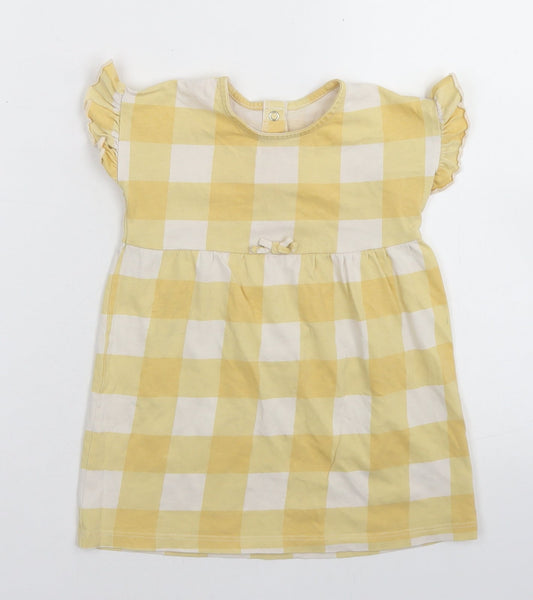 George Girls Yellow Check Cotton Skater Dress Size 12-18 Months Round Neck Snap