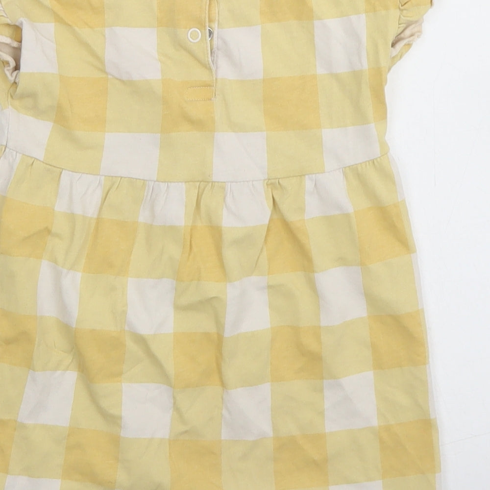 George Girls Yellow Check Cotton Skater Dress Size 12-18 Months Round Neck Snap