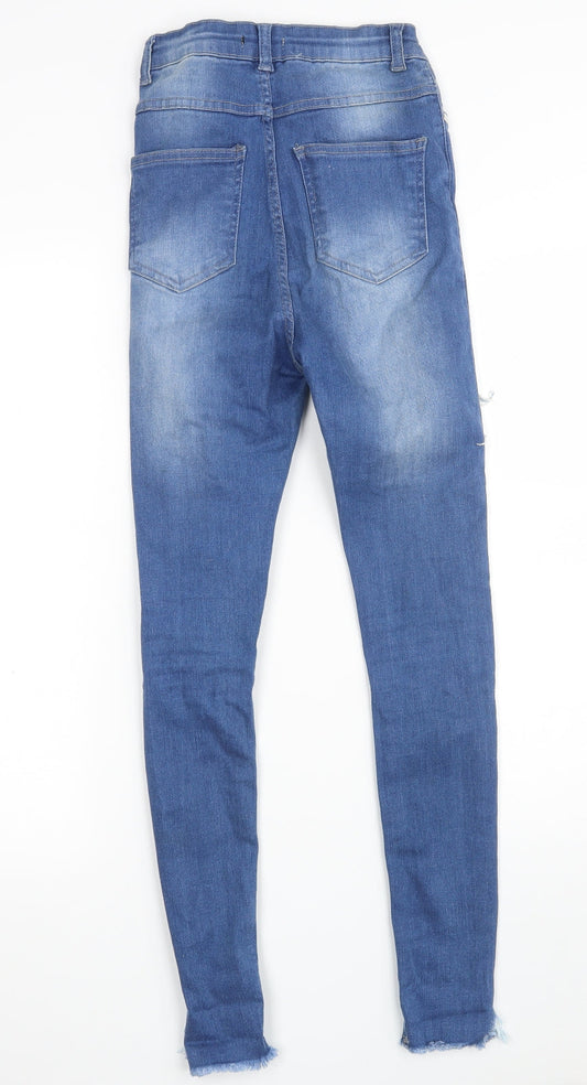 Boohoo Womens Blue Cotton Skinny Jeans Size 6 L27 in Slim Zip