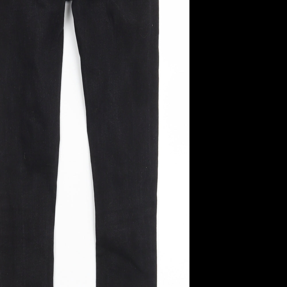 Brand and care label for Denim & Co. women’s black cotton skinny jeans, size UK 6, 27-inch leg slim zip