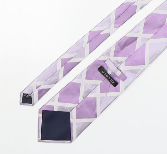George Mens Purple Plaids & Checks Silk Pointed Tie One Size