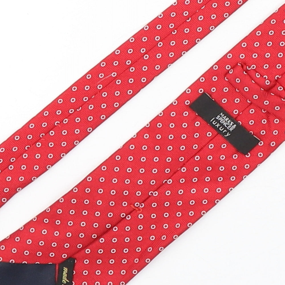 Brand and care label for Marks & Spencer men’s red polka dot silk pointed tie one size