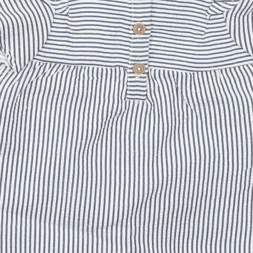 Primark Girls Blue Striped Cotton A-Line Size 0-3 Months Round Neck Button