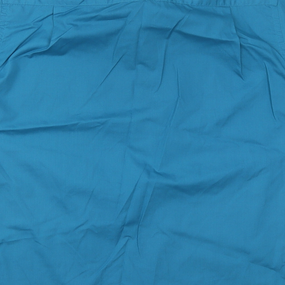 Mens UK Size 16 BHS Blue Button-Up Short Sleeve Casual Shirt