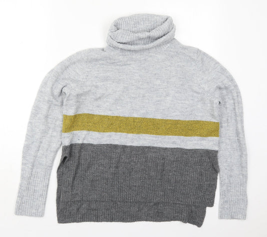 Additional front view of Tu women’s grey roll neck striped acrylic jumper, size UK 10