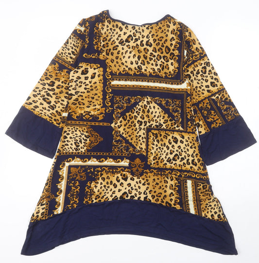 George Womens Blue Animal Print Viscose A-Line Size 10 V-Neck Pullover