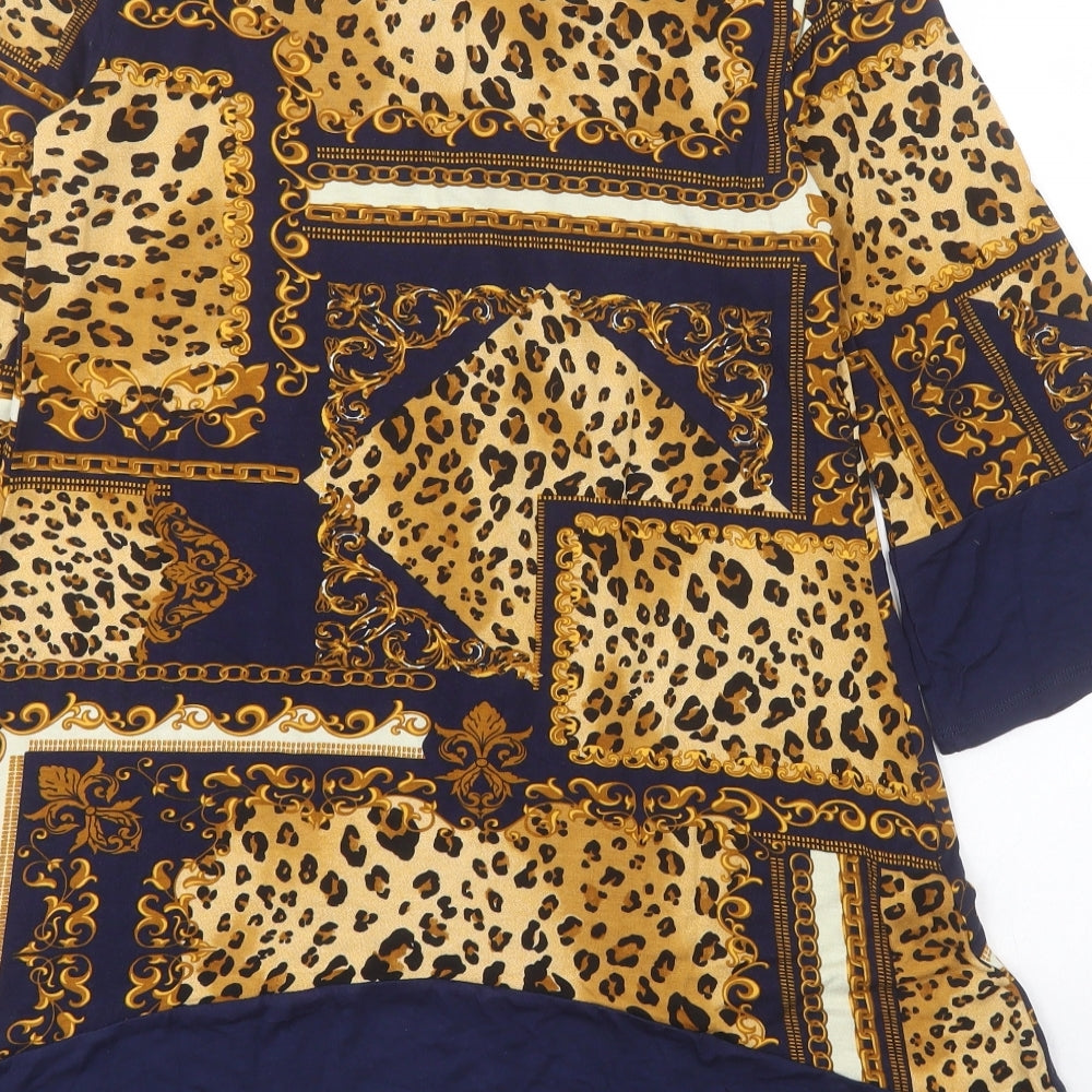 George Womens Blue Animal Print Viscose A-Line Size 10 V-Neck Pullover