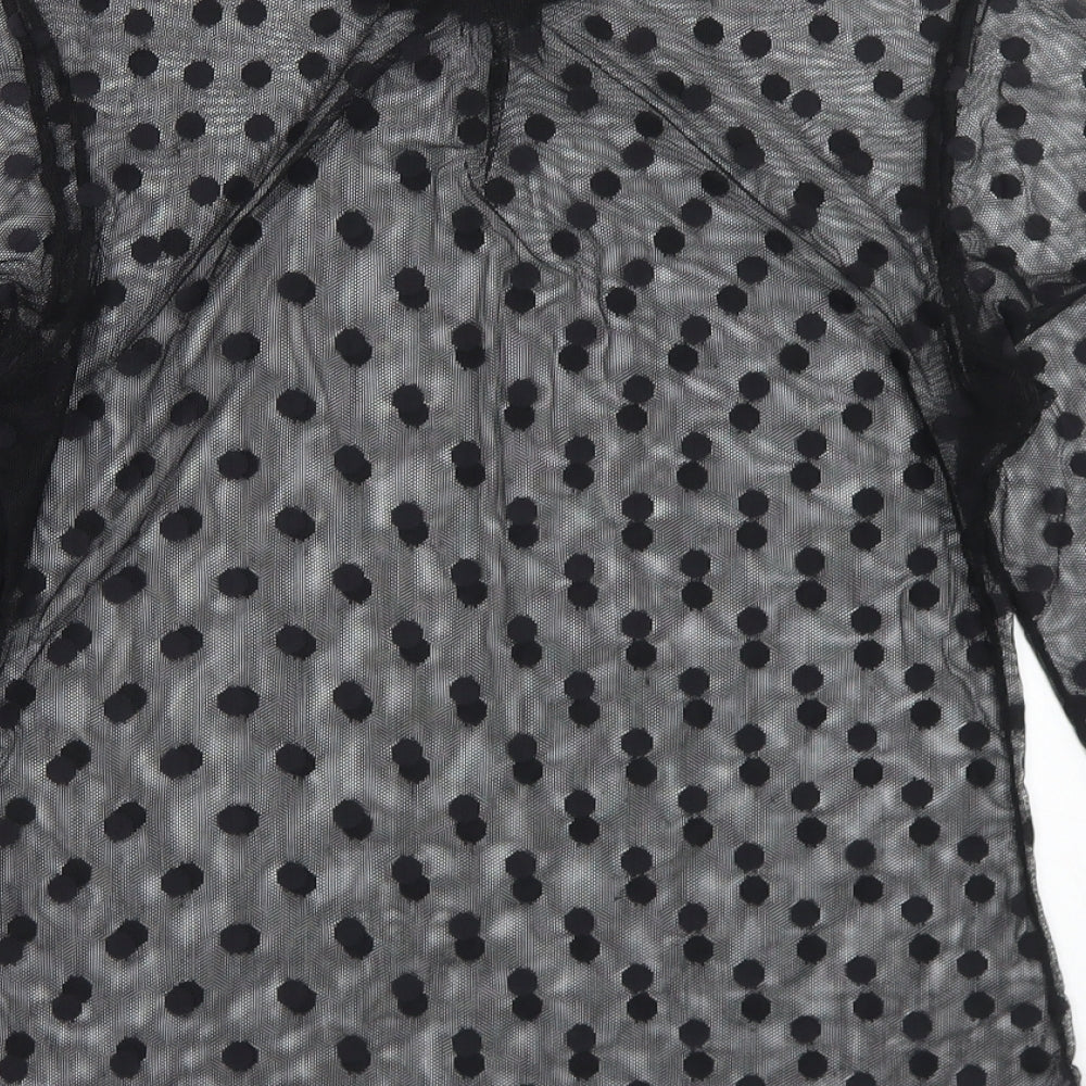 Boohoo Girls Black Polka Dot Polyester Basic T-Shirt Size 12 Years Mock Neck